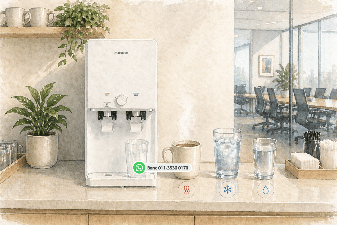 Hot cold and room-temperature water purifier setup for office pantry use in Malaysia